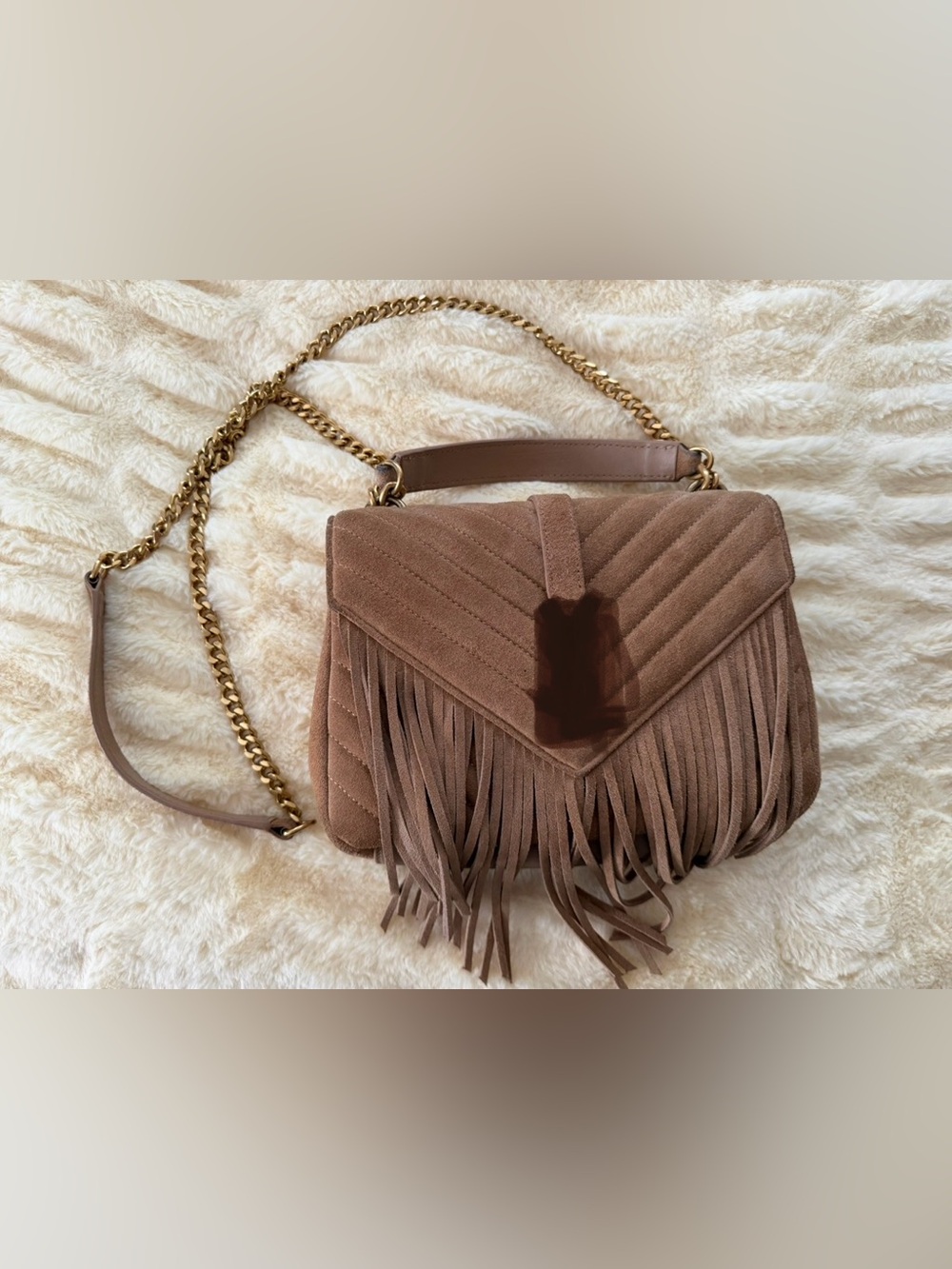Fringe Chevron Faux Suede Bag